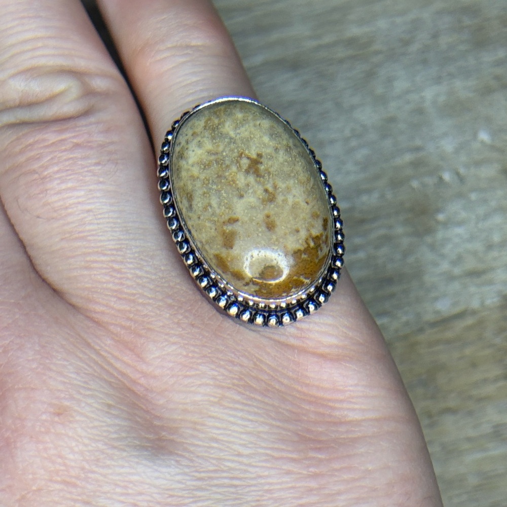 Picture Jasper 925 Silver Plated Oval Shaped Ring